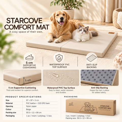 (Delivery: 23/10) Pet Series StarCove Comfort Mat 97 x 97 x 5 cm | Waterproof | Anti-Slip | Foldable